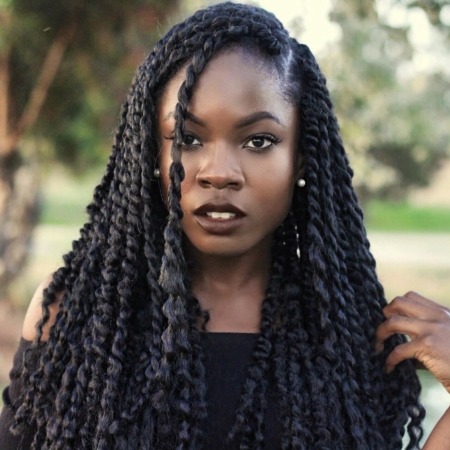 long black passion twists hairstyle